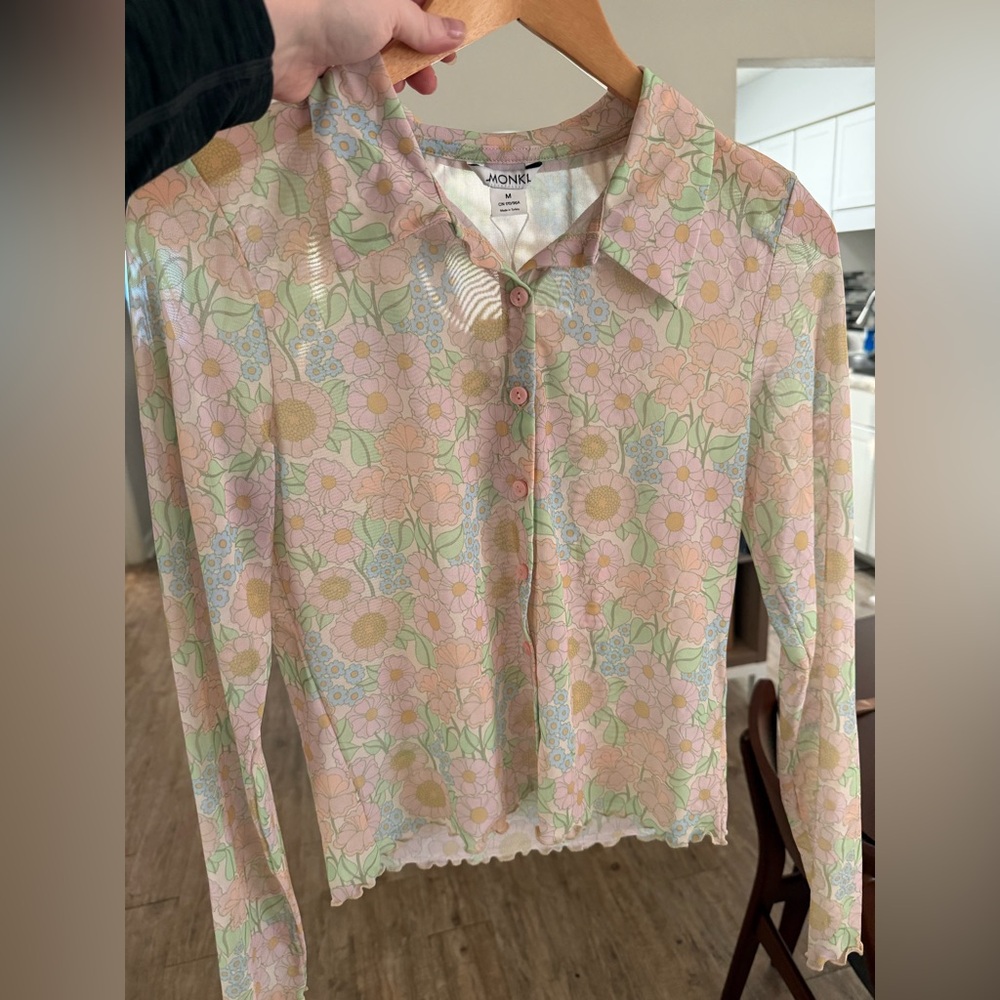 Monki Pastel Floral Sheer Blouse